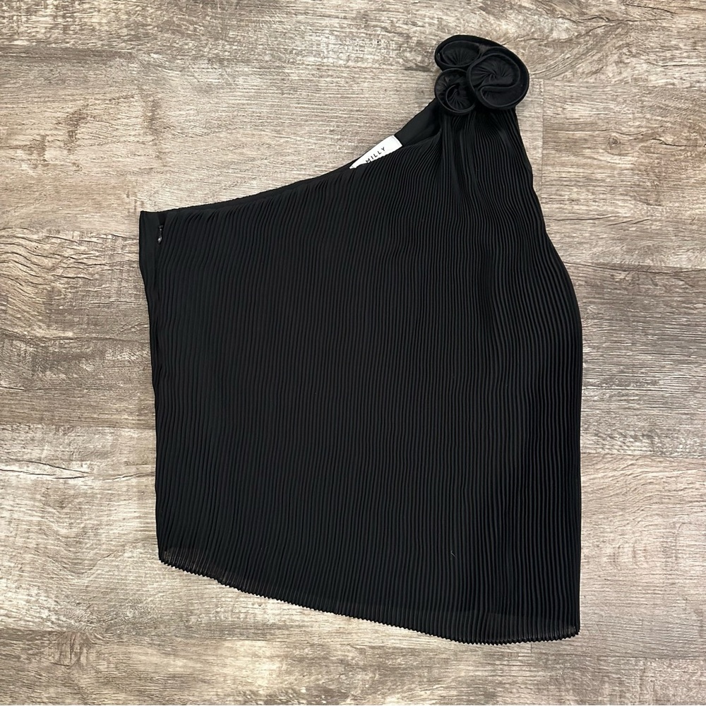 Milly Black One-Shoulder Pleated Blouse‎